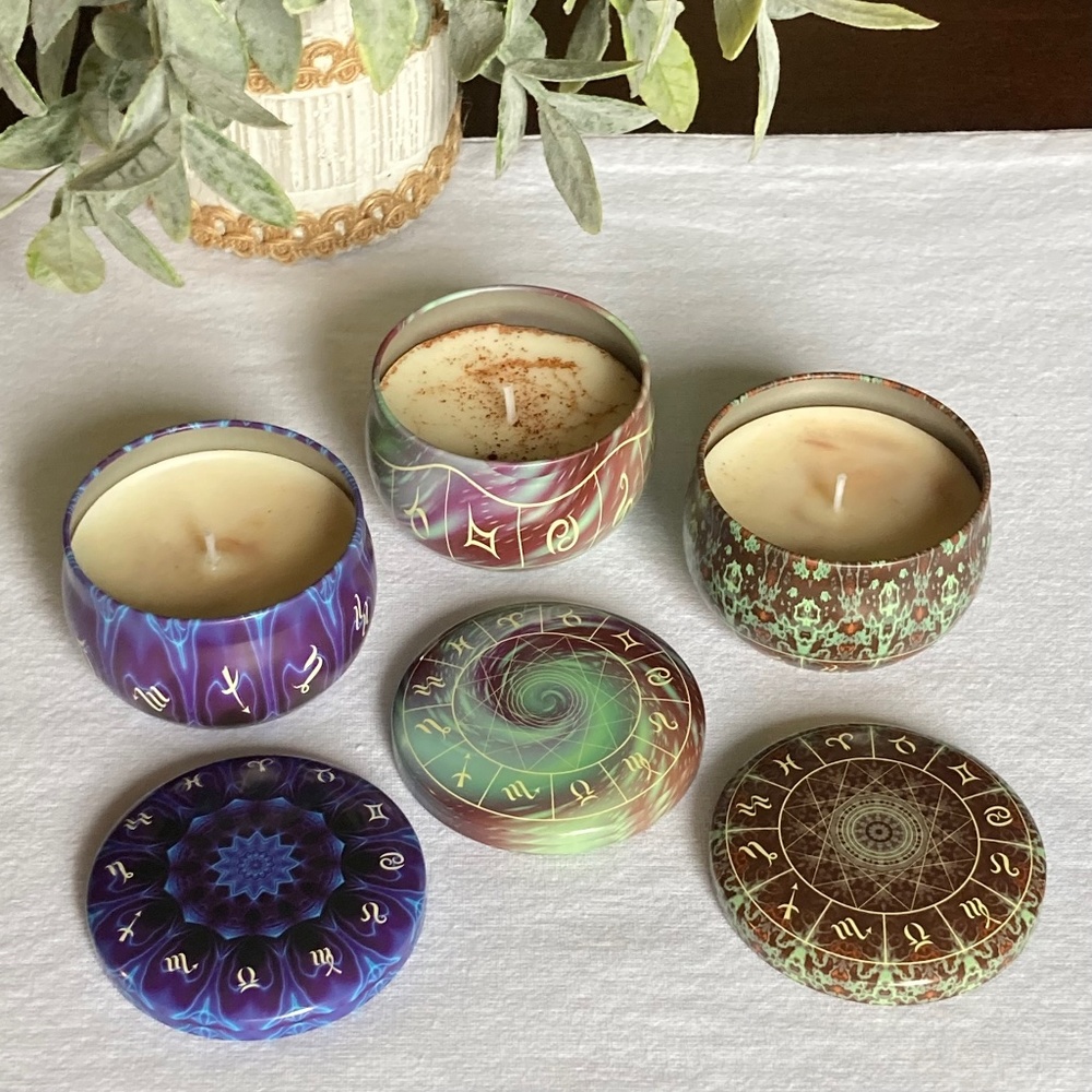 Set of 3 Soy Blueberry Pie Scented Candles in Astrology Tins